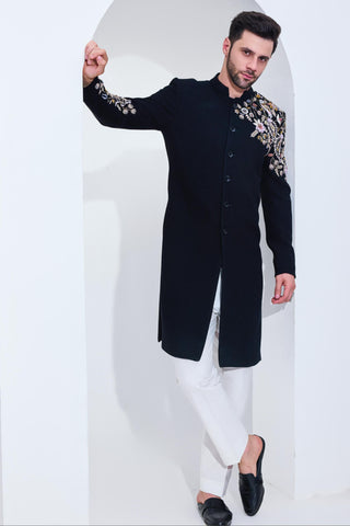 Black texture achkan set