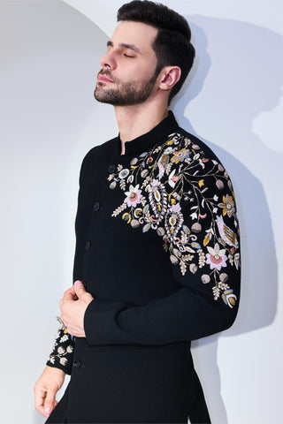 Black texture achkan set