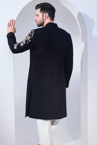 Black texture achkan set
