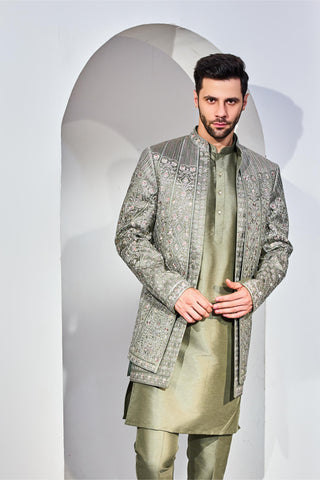 Green indo with kurta and pant