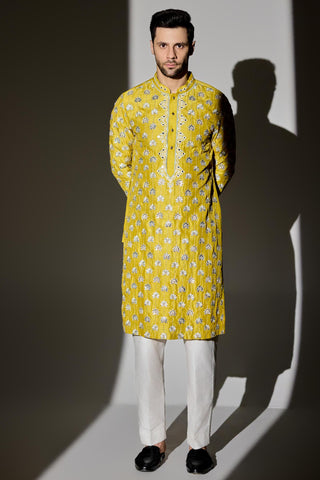 Yellow mirror kurta set
