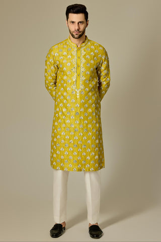 Yellow mirror kurta set