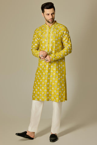 Yellow mirror kurta set