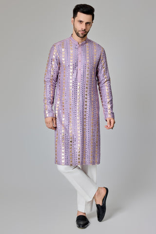 Purple leather patch kurta set