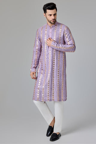 Purple leather patch kurta set