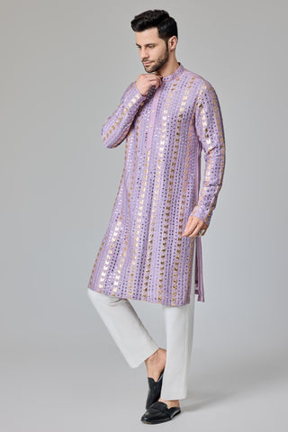 Purple leather patch kurta set