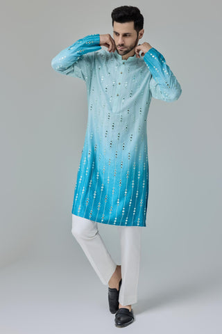 Blue ombre with mirror work kurta set