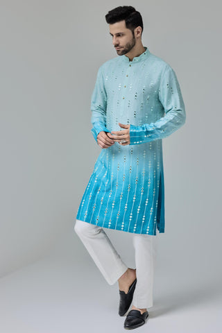 Blue ombre with mirror work kurta set