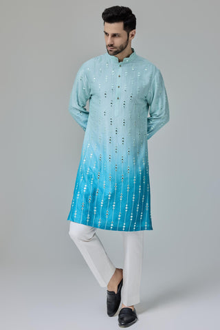 Blue ombre with mirror work kurta set