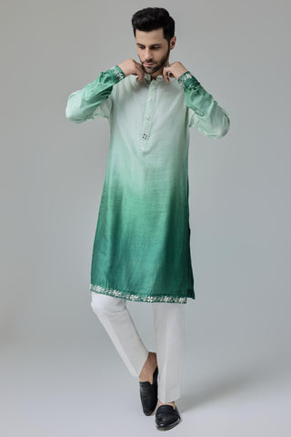 Green ombre with mirror work kurta set