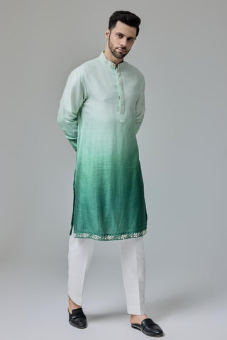 Green ombre with mirror work kurta set