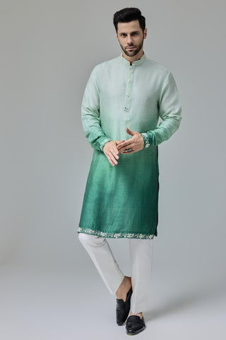 Green ombre with mirror work kurta set