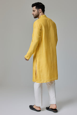 Yellow mirror work motifs kurta set