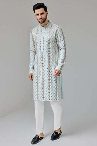 Blue leather patch kurta set