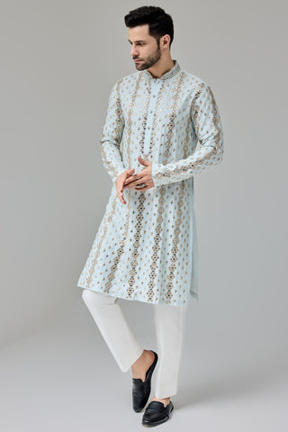 Blue leather patch kurta set