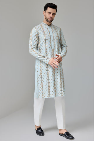 Blue leather patch kurta set