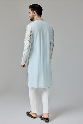 Blue leather patch kurta set