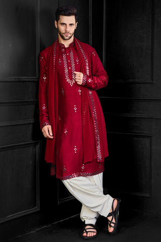 Red mirror kurta with dupatta