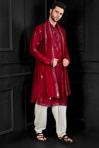 Red mirror kurta with dupatta