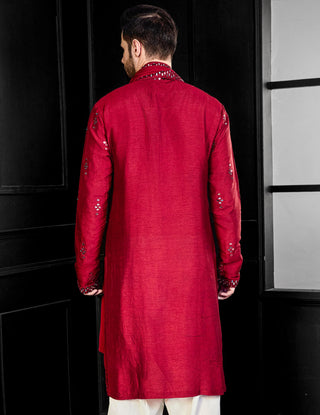Red mirror kurta with dupatta