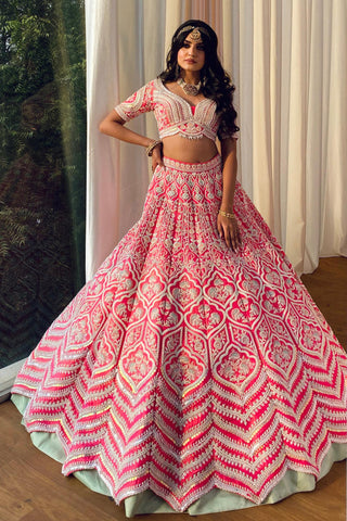 Red coral base cheri lehenga set