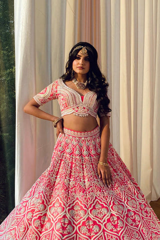 Red coral base cheri lehenga set