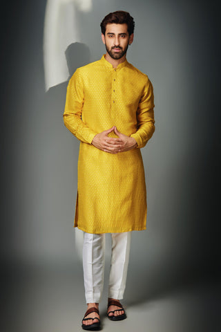 Yellow hexagon self kurta with pant