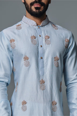 Blue pineapple embroidery kurta with pant