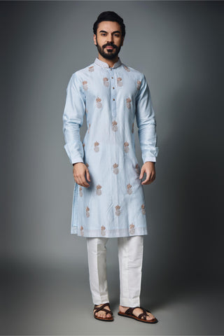 Blue pineapple embroidery kurta with pant