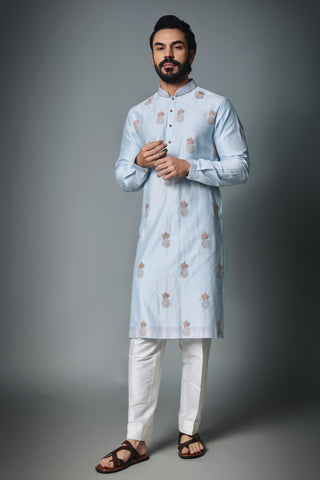 Blue pineapple embroidery kurta with pant