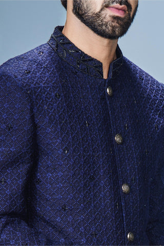 Blue scattered achkan with pant