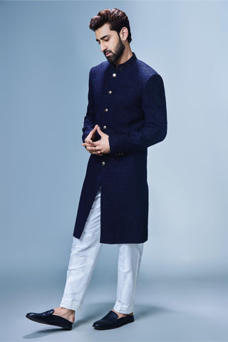 Blue scattered achkan with pant