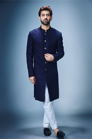 Blue scattered achkan with pant
