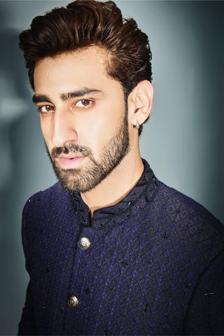 Blue scattered achkan with pant