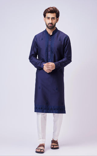 Blue aari embroidery kurta with pant