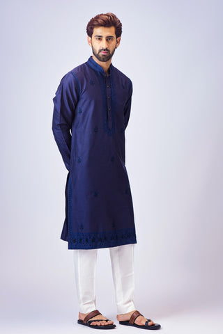 Blue aari embroidery kurta with pant