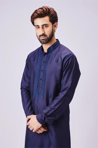 Blue aari embroidery kurta with pant