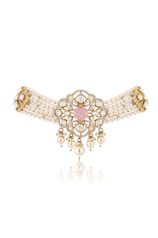 Choker Necklace Indian Wedding - Pink aabha by Amraani