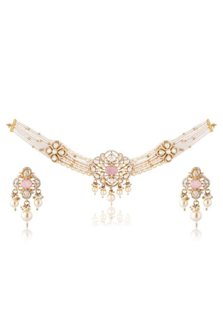 Choker Necklace Indian Wedding - Pink aabha by Amraani