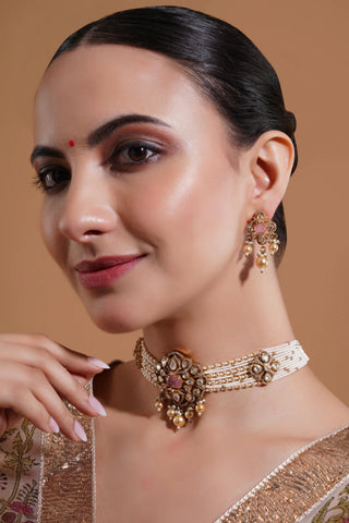 Choker Necklace Indian Wedding - Pink aabha by Amraani