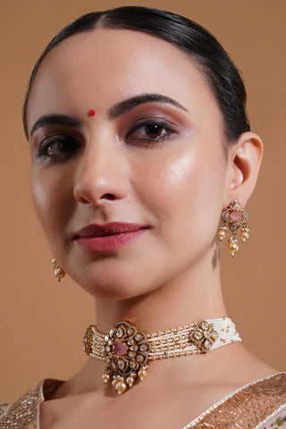 Choker Necklace Indian Wedding - Pink aabha by Amraani