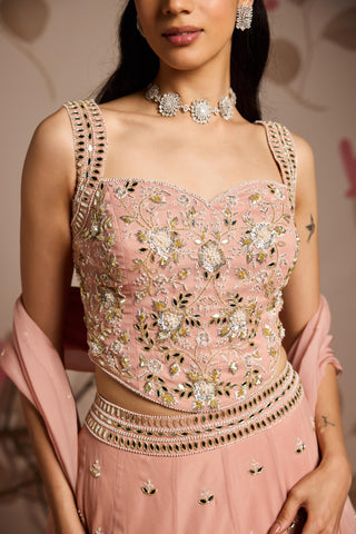 Pink camellia under bloom lehenga set