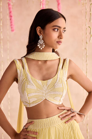 Yellow datura under bloom lehenga set