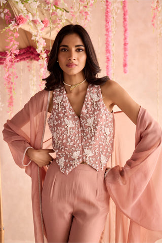 Pink gulaab under bloom cape set