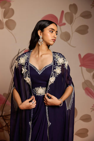 Blue holly under bloom draped saree