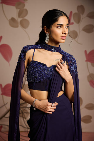 Blue lavender under bloom concept saree with cape