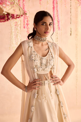 Ivory primrose under bloom lehenga with jacket