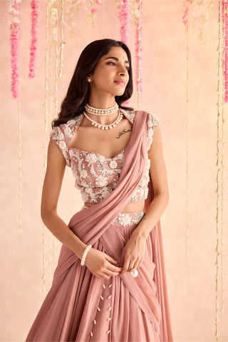 Pink rose under bloom lehenga set