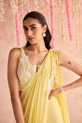 Yellow tulip under bloom concept saree