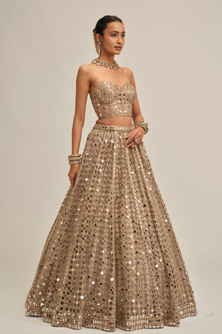 skirt set - Contemporary Wear - Beige Modern Maharani Big Mirror by Vvani by Vani Vats